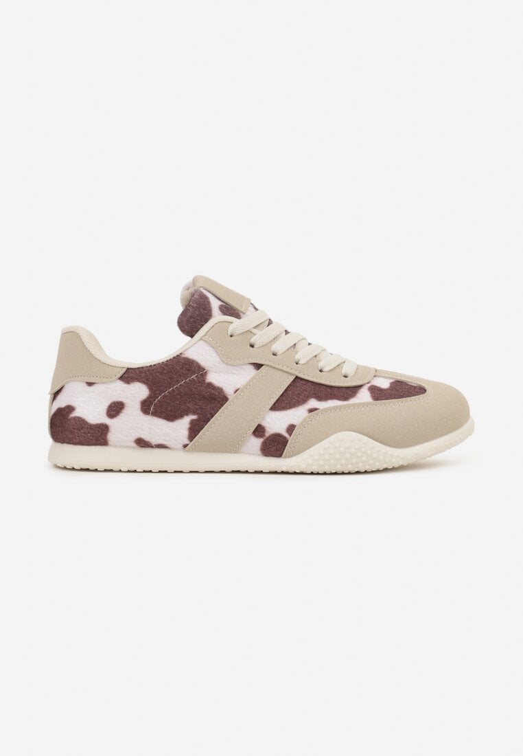 Brązowo-Białe Sneakersy Ozdobione Tłoczeniem i Wzorem w Krowie Łaty Halennesa