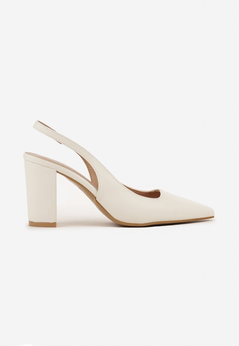 Białe Sandały na Słupku Slingback Halatia