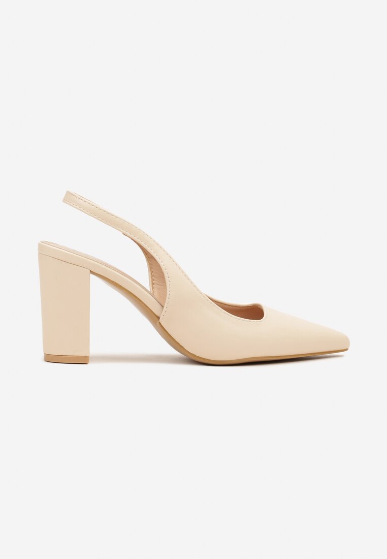 Beżowe Sandały na Słupku Slingback Halatia