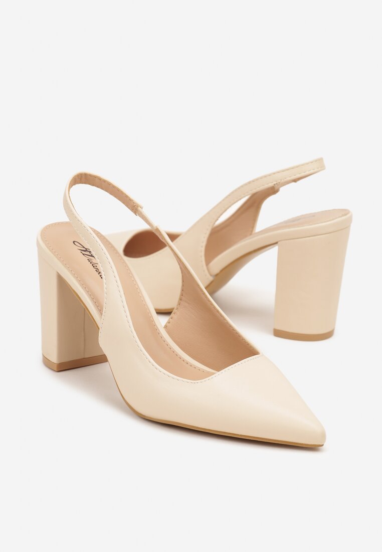 Beżowe Sandały na Słupku Slingback Halatia