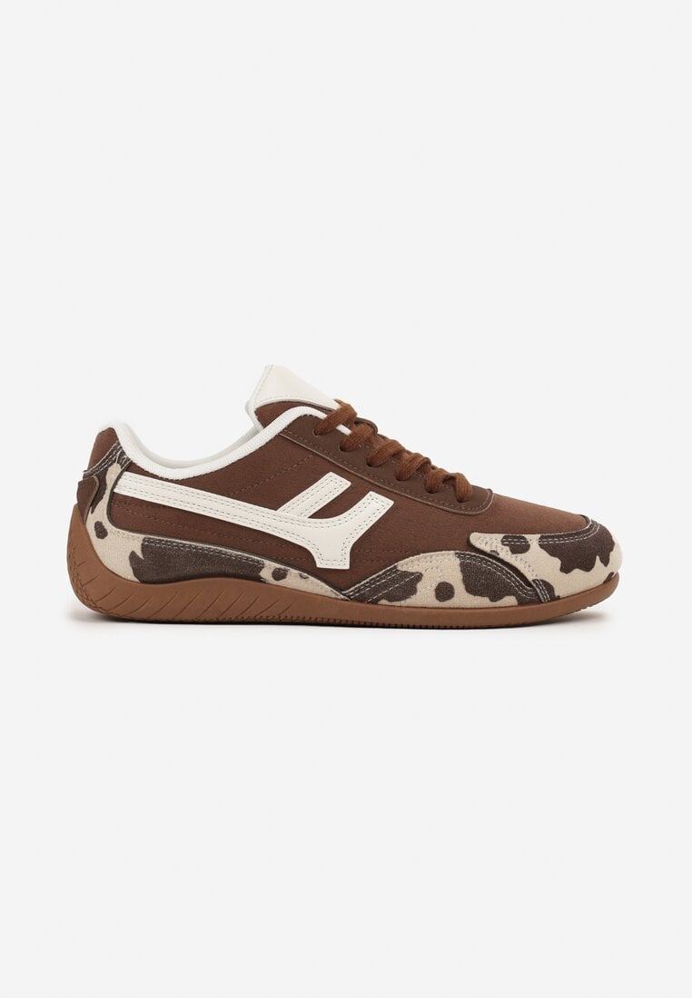 Brązowe Sneakersy z Geometrycznym Motywem i Wzorem w Łaty Arpolia