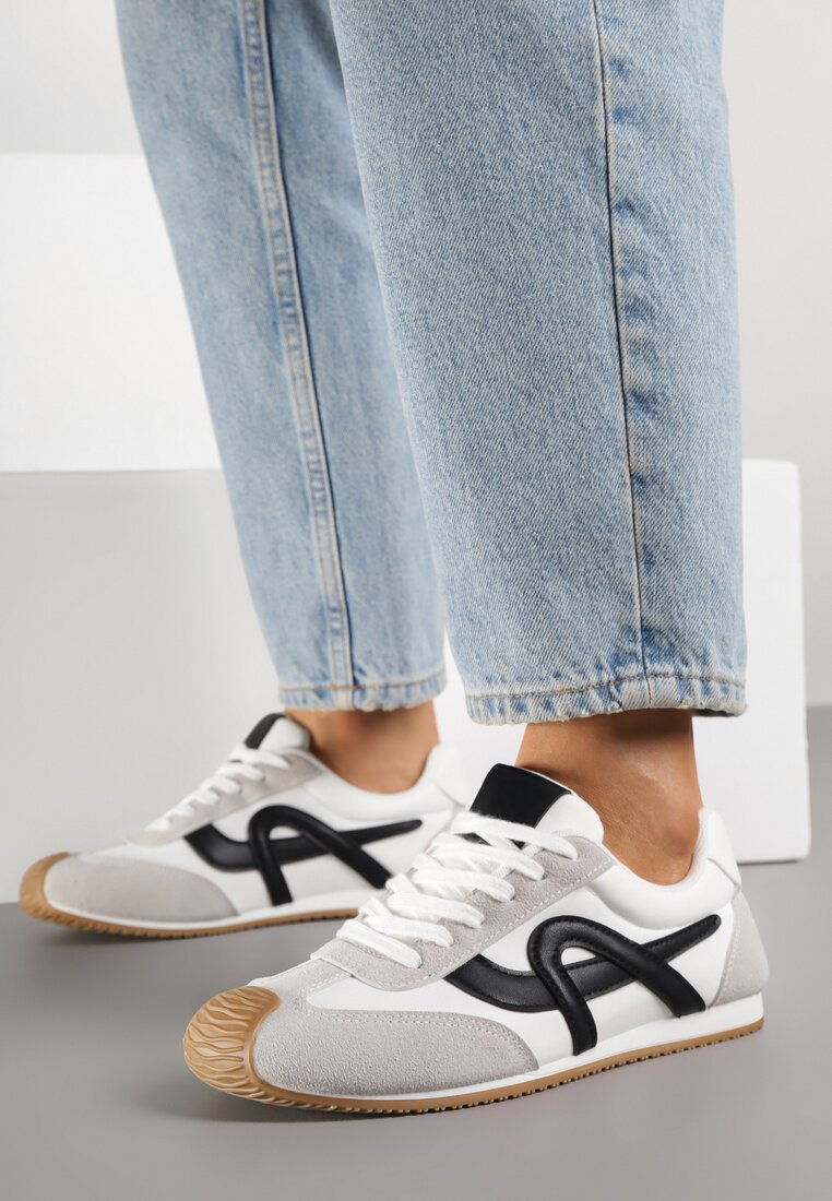 Białe Sneakersy z Geometrycznym Wzorem Arnenta