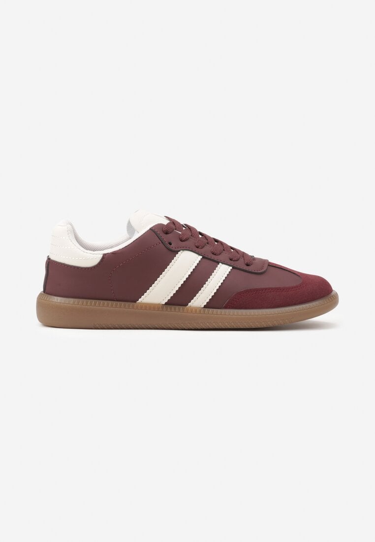 Bordowe Casualowe Sneakersy na Płaskiej Podeszwie z Paskami Jereria