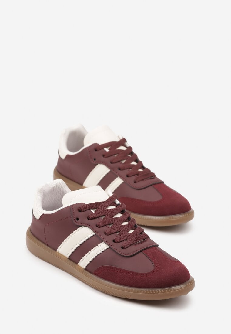 Bordowe Casualowe Sneakersy na Płaskiej Podeszwie z Paskami Jereria
