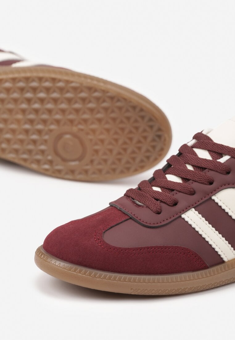 Bordowe Casualowe Sneakersy na Płaskiej Podeszwie z Paskami Jereria