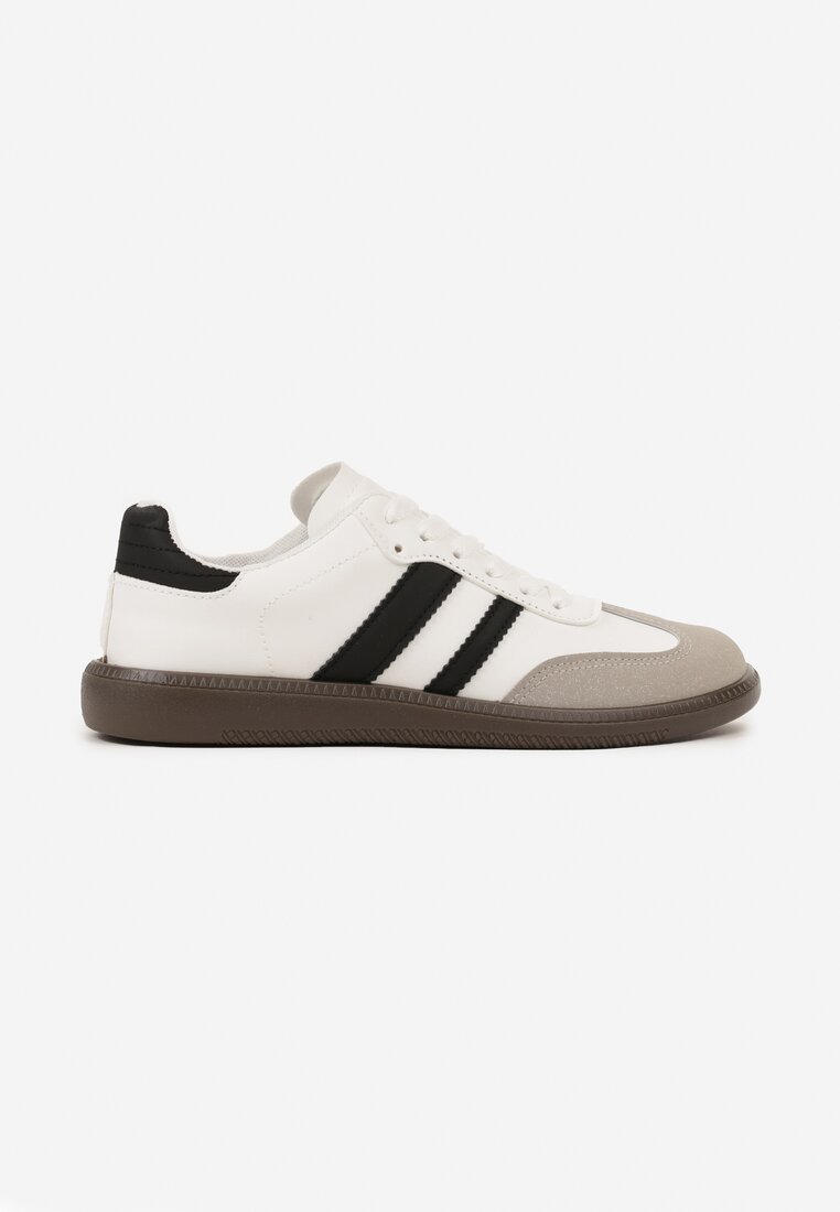 Białe Casualowe Sneakersy na Płaskiej Podeszwie z Paskami Jereria