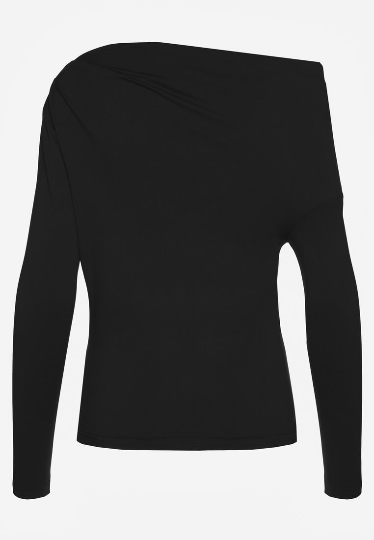 Czarna Bluzka Longsleeve Vices z Asymetrycznym Dekoltem Fertie