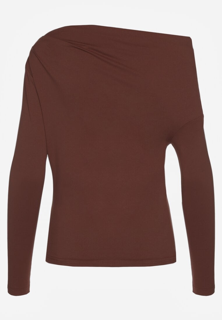 Brązowa Bluzka Longsleeve Vices z Asymetrycznym Dekoltem Fertie