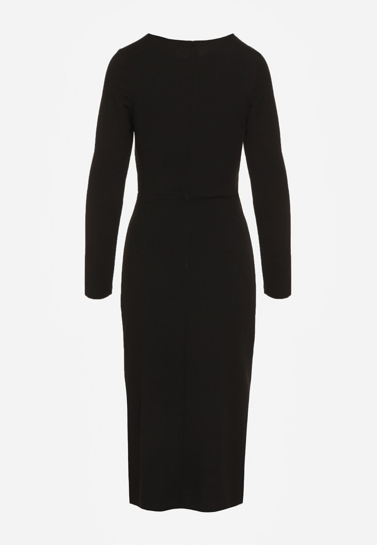 Czarna Sukienka Koktajlowa Vices Ozdobiona Perełkami i Marszczeniem Odarre