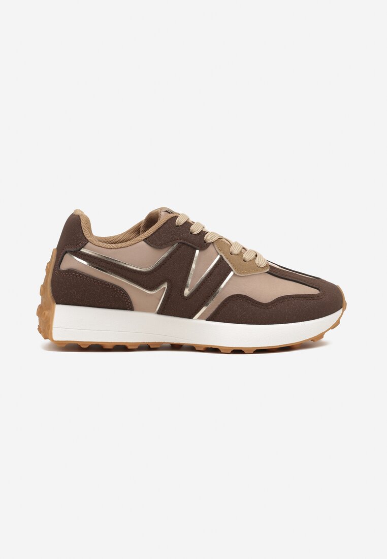 Brązowe Płaskie Sneakersy Ozdobione Geometrycznym Wzorem Rividi