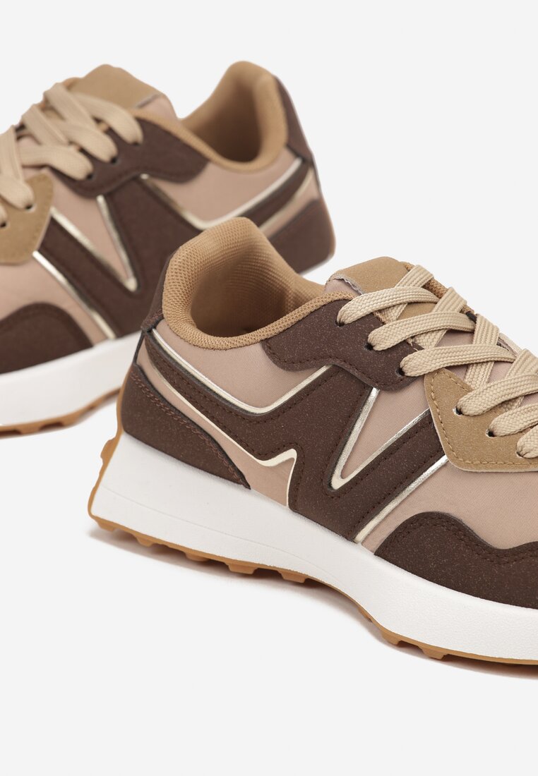 Brązowe Płaskie Sneakersy Ozdobione Geometrycznym Wzorem Rividi
