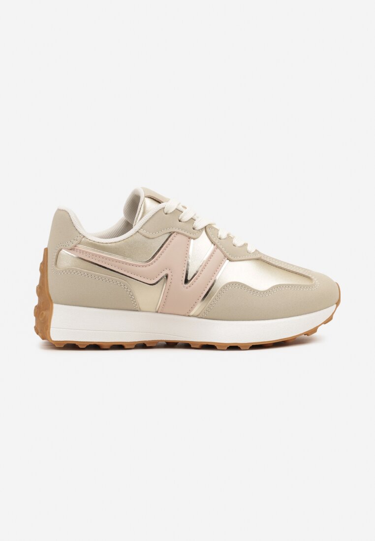 Złote Płaskie Sneakersy Ozdobione Geometrycznym Wzorem Rividi