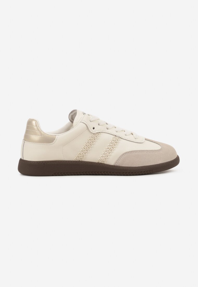 Beżowe Sneakersy w Stylu Tenisówek z Geometrycznym Motywem Halonelle