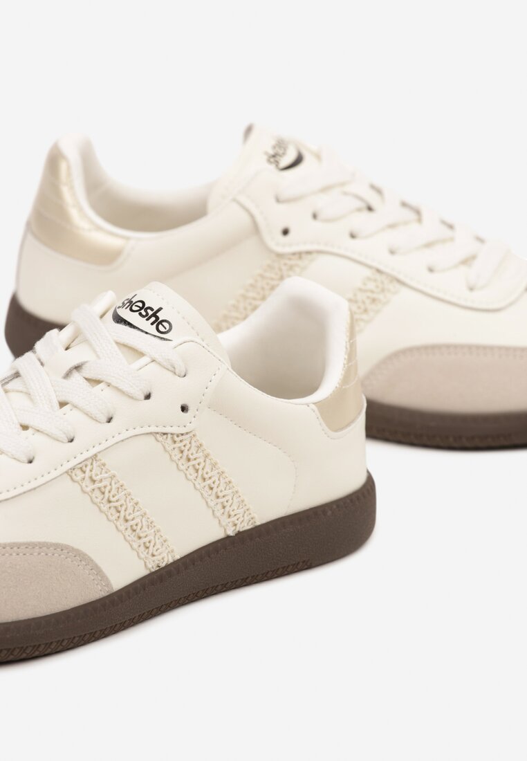 Beżowe Sneakersy w Stylu Tenisówek z Geometrycznym Motywem Halonelle