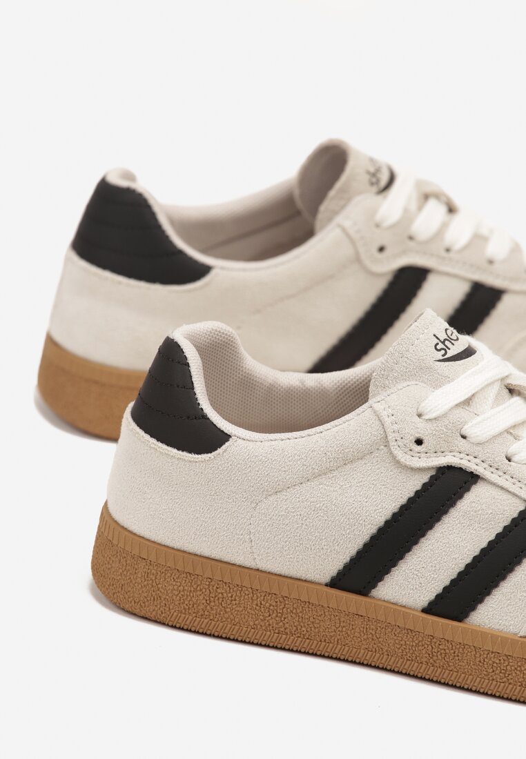Beżowe Sneakersy Tenisówki Ozdobione Paskami Halianea