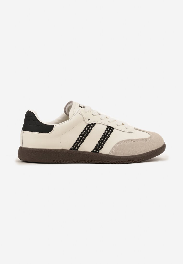 Beżowo-Czarne Sneakersy w Stylu Tenisówek z Geometrycznym Motywem Halonelle