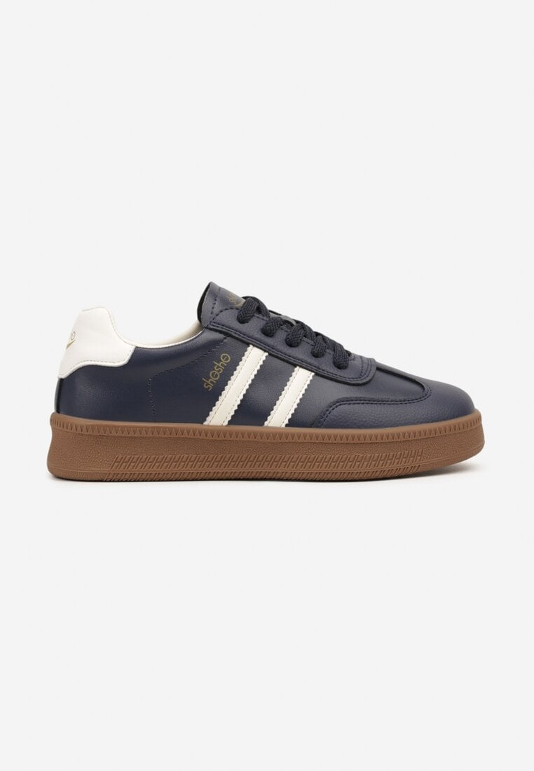 Granatowe Sneakersy Sportowe z Ozdobnymi Paskami i Przeszyciami Wenilan