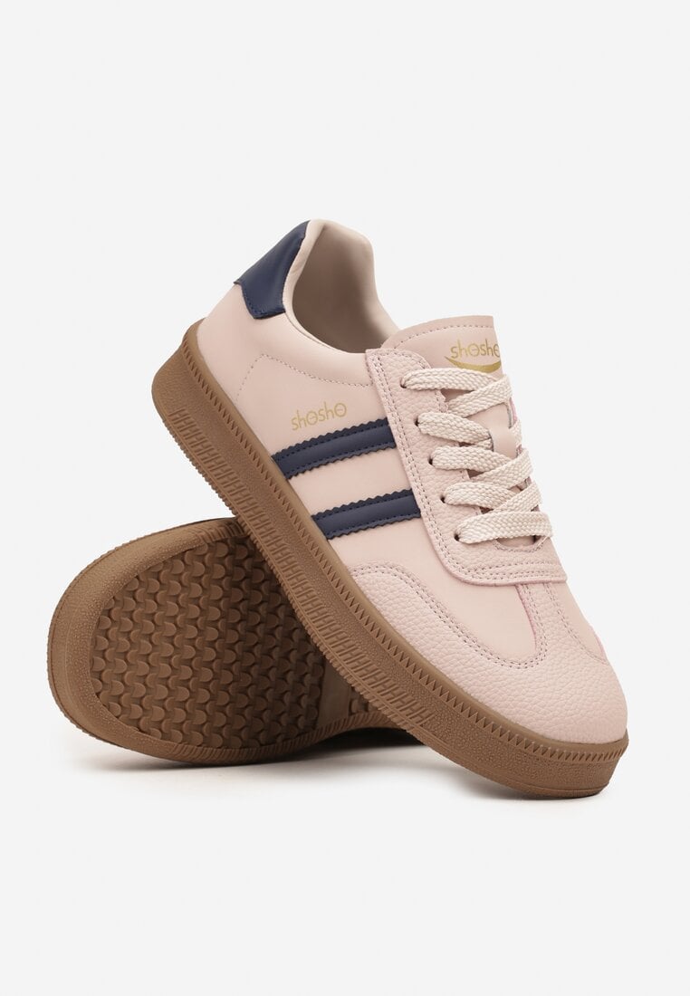Różowe Sneakersy Sportowe z Ozdobnymi Paskami i Przeszyciami Wenilan