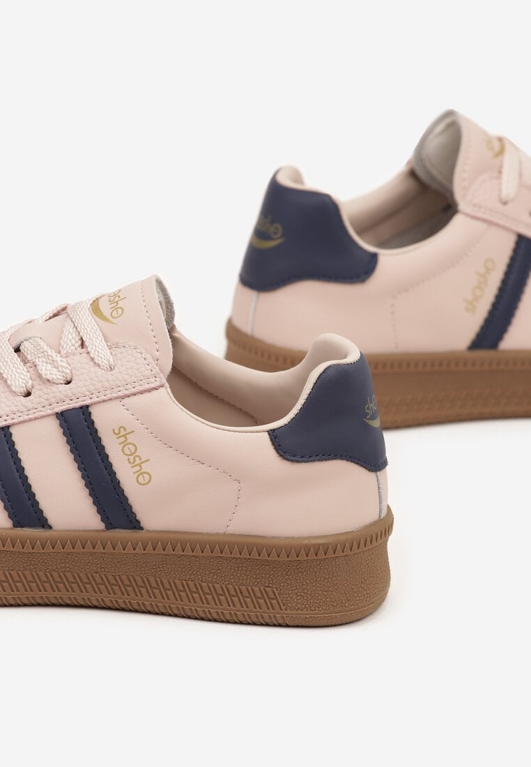 Różowe Sneakersy Sportowe z Ozdobnymi Paskami i Przeszyciami Wenilan
