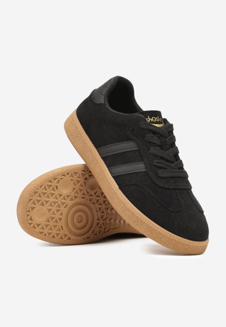 Czarne Sneakersy Tenisówki Ozdobione Paskami Halianea