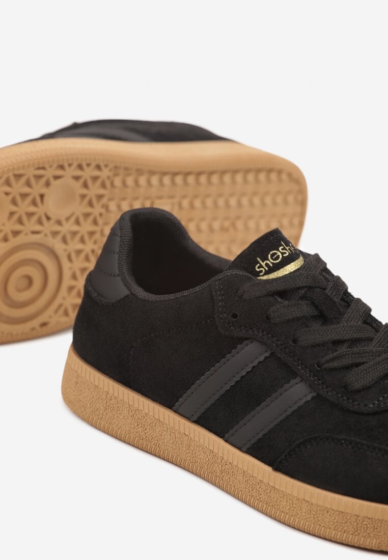 Czarne Sneakersy Tenisówki Ozdobione Paskami Halianea