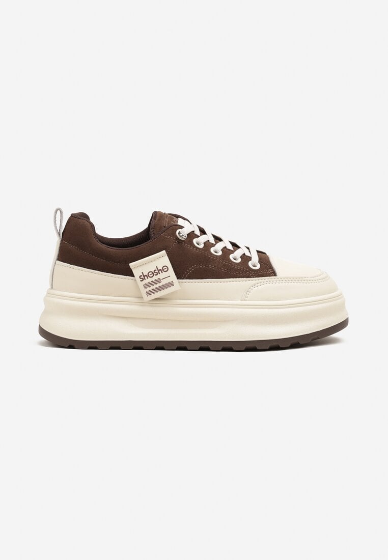 Brązowe Sneakersy na Tłoczonej Platformie Ozdobione Napisami  Naliase