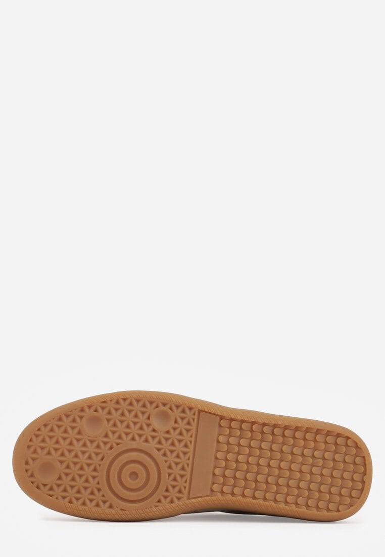 Beżowe Płaskie Sneakersy ze Skóry Naturalnej z Ozdobnymi Paskami Nelarielis