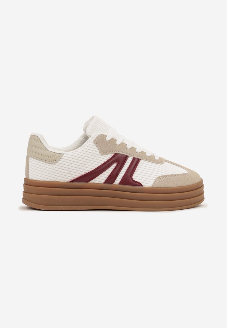 Białe Sneakersy Tenisówki na Platformie z Tłoczeniem i Geometrycznym  Motywem Kialie