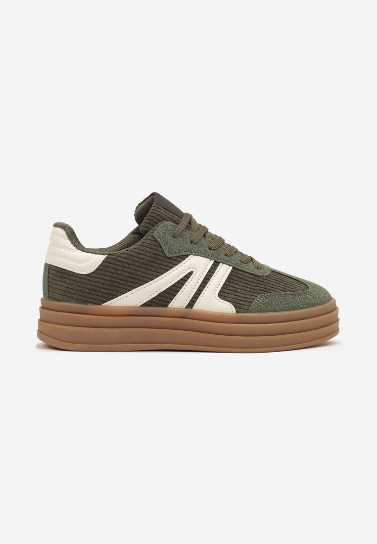Zielone Sneakersy Tenisówki na Platformie z Tłoczeniem i Geometrycznym  Motywem Kialie