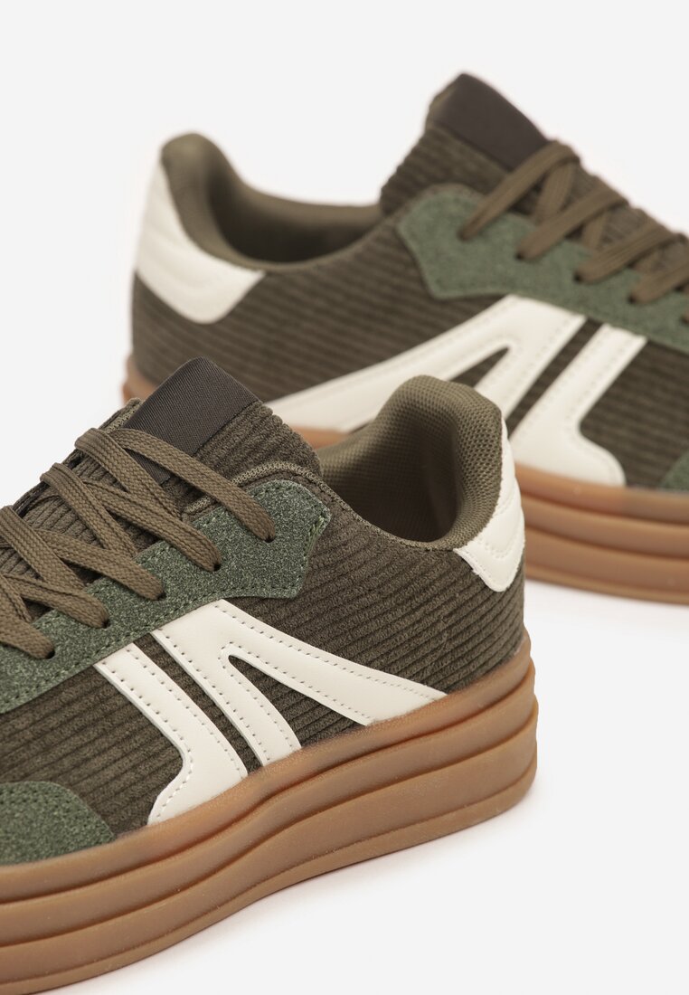 Zielone Sneakersy Tenisówki na Platformie z Tłoczeniem i Geometrycznym  Motywem Kialie