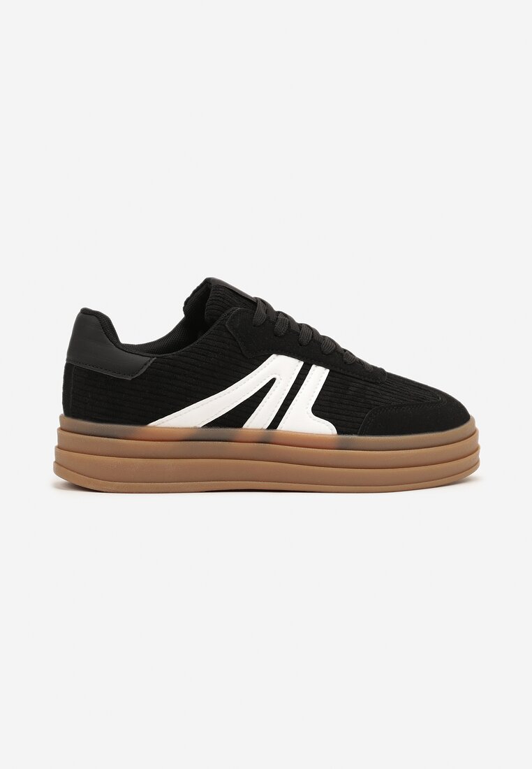 Czarne Sneakersy Tenisówki na Platformie z Tłoczeniem i Geometrycznym  Motywem Kialie