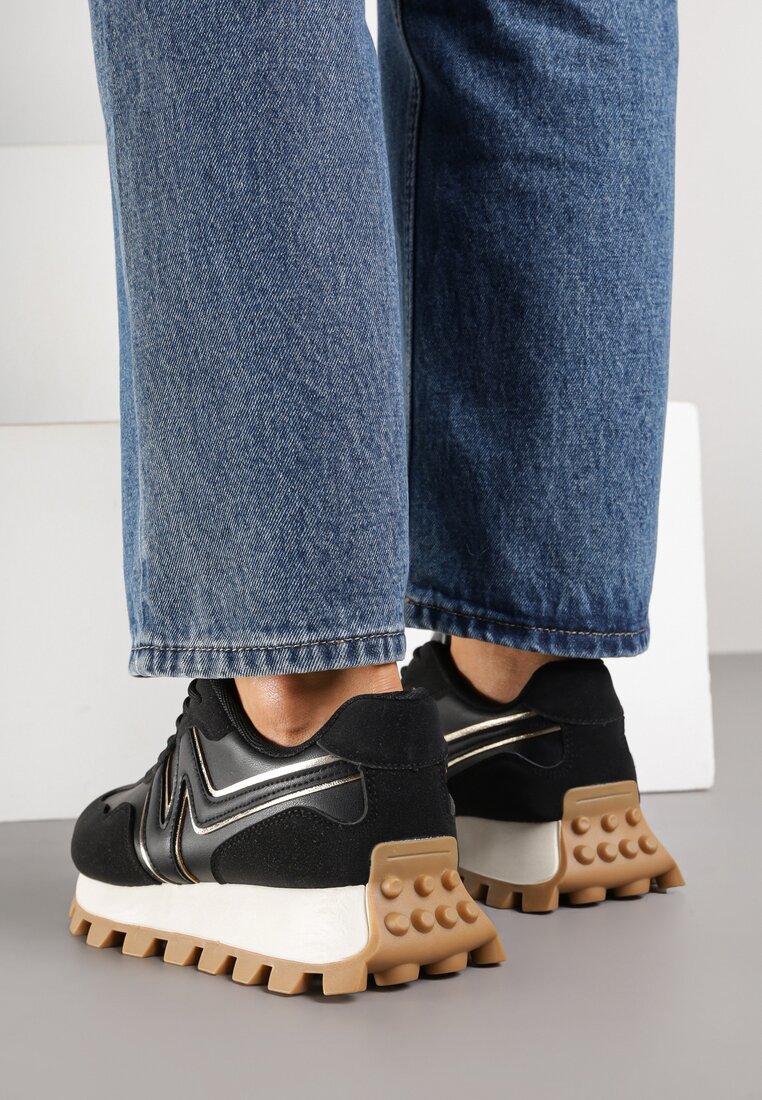Czarne Sneakersy Ozdobione Geometrycznym Motywem Annerie