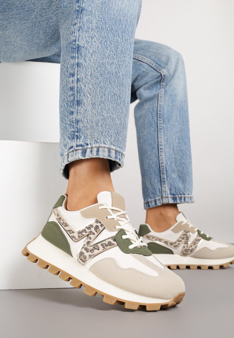 Beżowe Sneakersy Ozdobione Geometrycznym Motywem Annerie