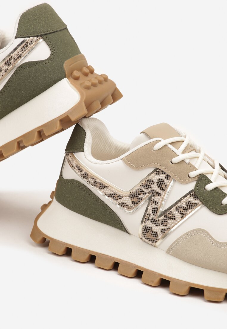 Beżowe Sneakersy Ozdobione Geometrycznym Motywem Annerie