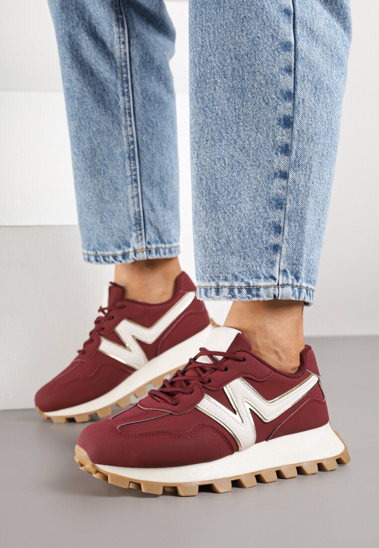 Bordowe Sneakersy Ozdobione Geometrycznym Motywem Annerie