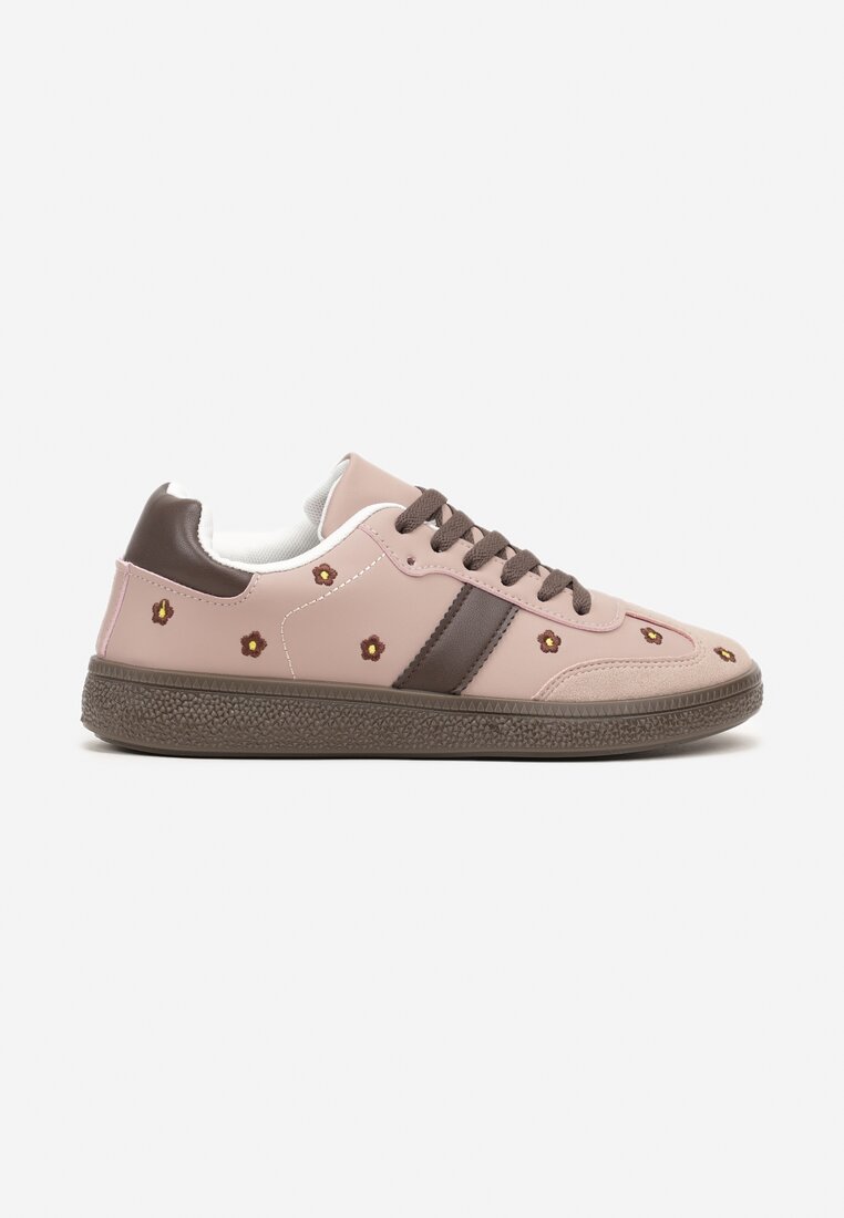 Różowe Sneakersy Tenisówki Ozdobione Kwiatkami Zummine