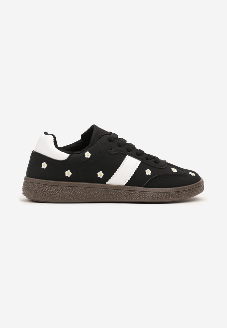 Czarne Sneakersy Tenisówki Ozdobione Kwiatkami Zummine
