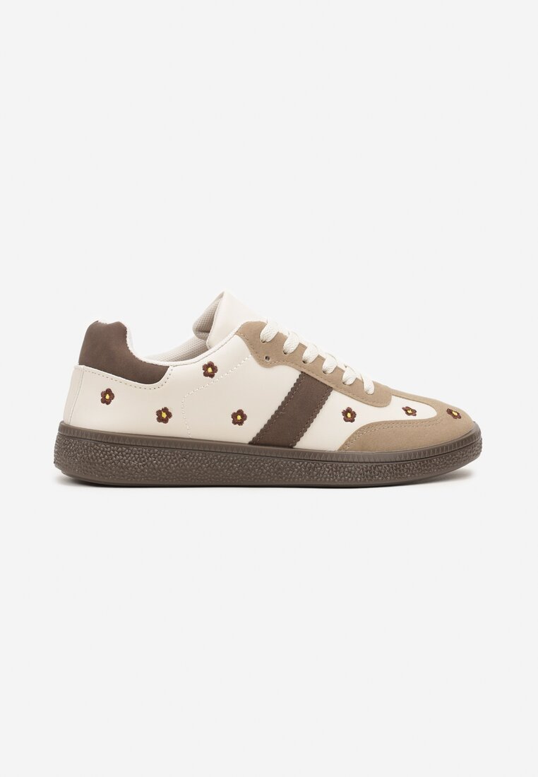 Beżowe Sneakersy Tenisówki Ozdobione Kwiatkami Zummine