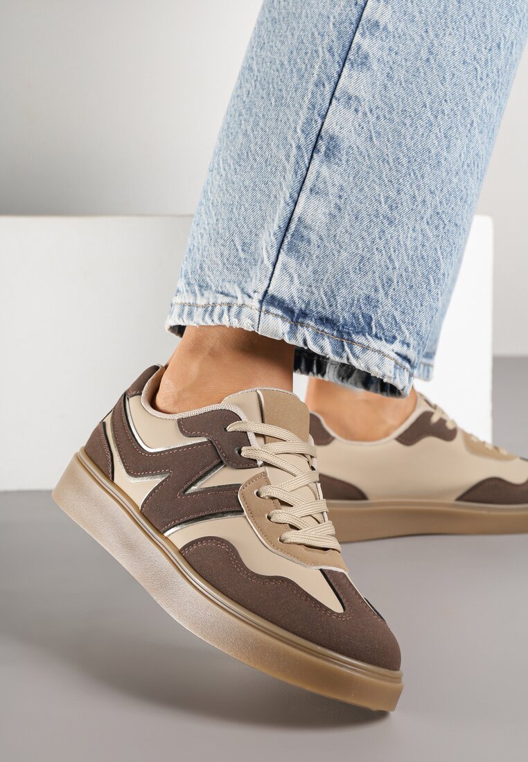 Brązowe Sneakersy Ozdobione Geometrycznym Motywem Benike