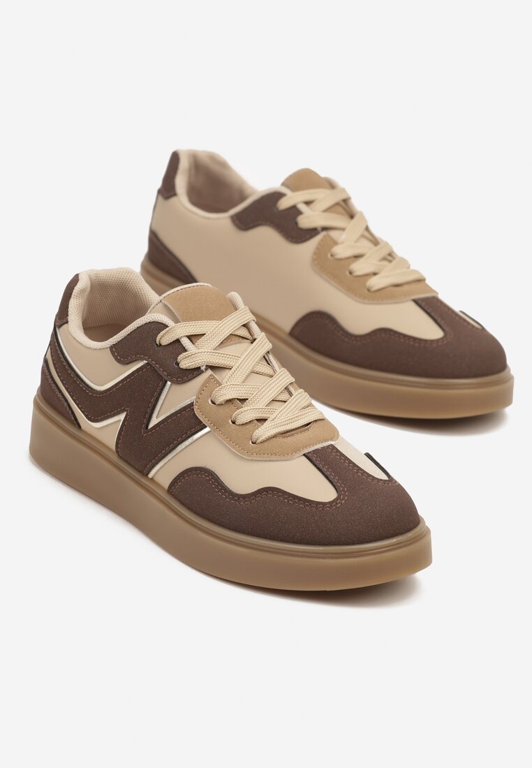 Brązowe Sneakersy Ozdobione Geometrycznym Motywem Benike