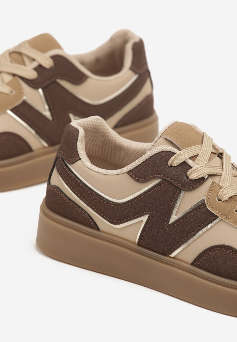 Brązowe Sneakersy Ozdobione Geometrycznym Motywem Benike