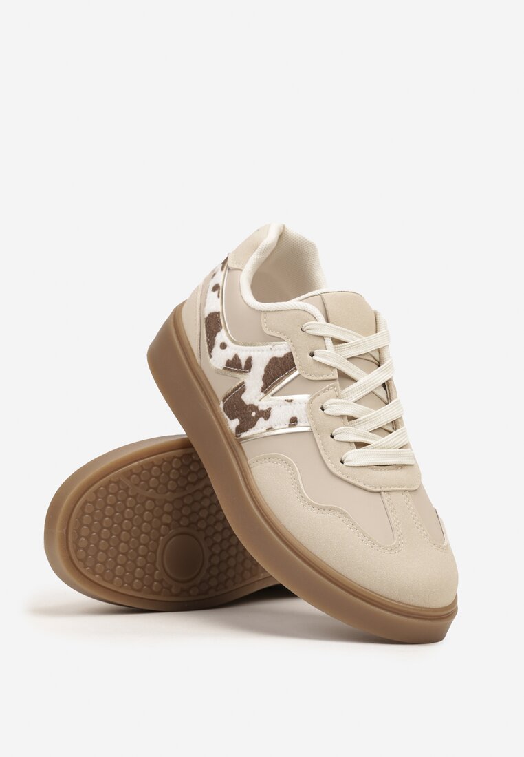 Beżowe Sneakersy Ozdobione Geometrycznym Motywem Benike