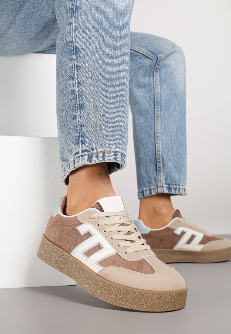 Brązowe Sneakersy Ozdobione Geometrycznym Motywem Lanelise