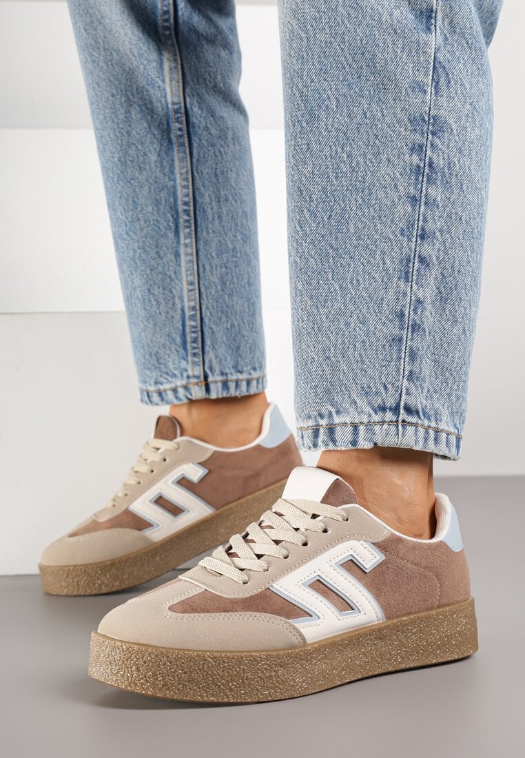 Brązowe Sneakersy Ozdobione Geometrycznym Motywem Lanelise