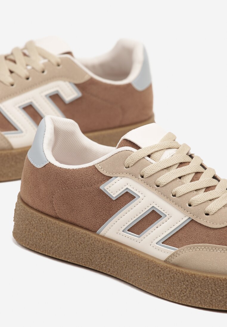 Brązowe Sneakersy Ozdobione Geometrycznym Motywem Lanelise
