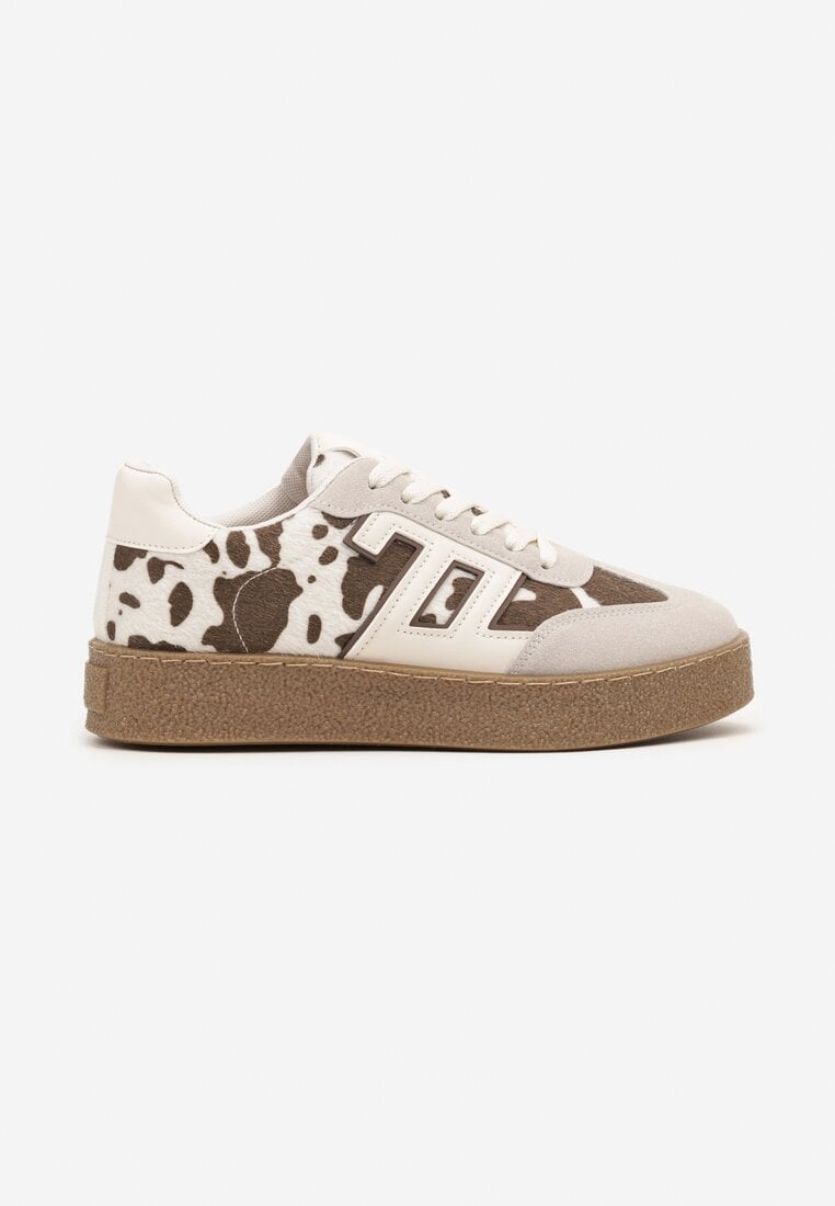 Beżowo-Brązowe Sneakersy Ozdobione Geometrycznym Motywem Lanelise