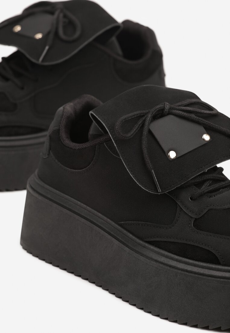 Czarne Sneakersy Ozdobione Kokardą i Wywiniętym Językiem Ivalione
