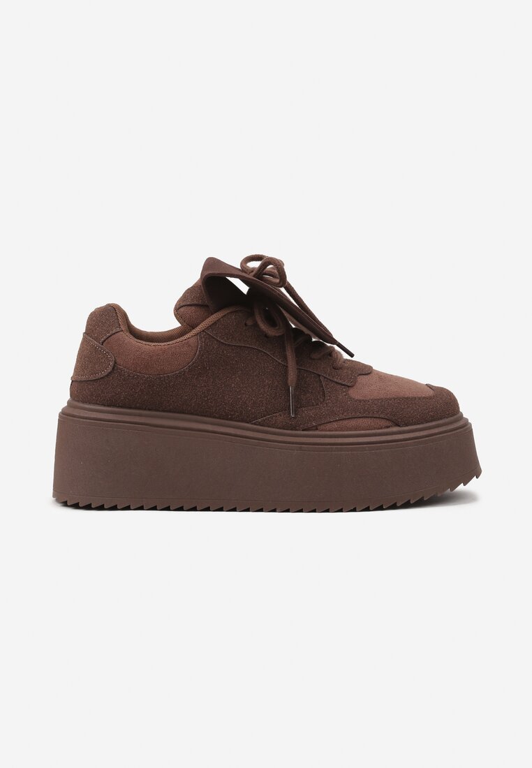Brązowe Sneakersy Ozdobione Kokardą i Wywiniętym Językiem Ivalione