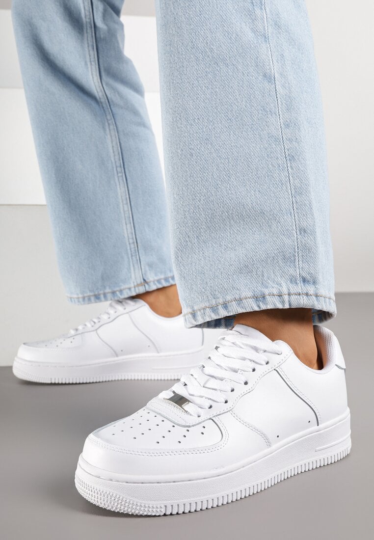 Białe Sneakersy ze Skóry Naturalnej z Perforacją Rilarose