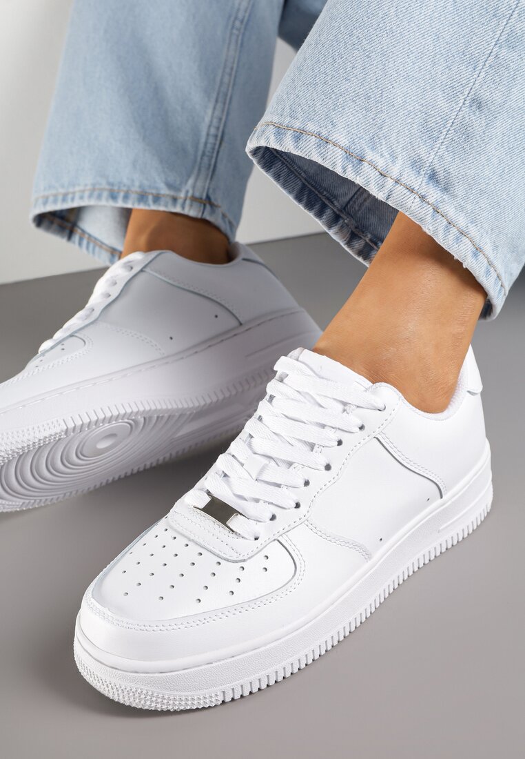 Białe Sneakersy ze Skóry Naturalnej z Perforacją Rilarose